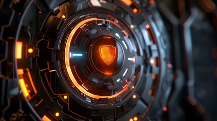 Firewall Protection shield, firewall protecting a network from malicious software and cyber attacks. 