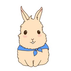 Beige rabbit with blue scarf children's illustration