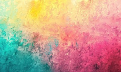 Obraz premium Abstract vibrant textured painting with a blend of turquoise, yellow, and pink hues, creating a dynamic and lively artistic effect.