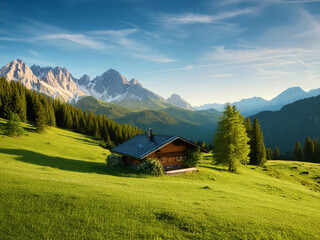 Obraz premium A cabin in the mountains