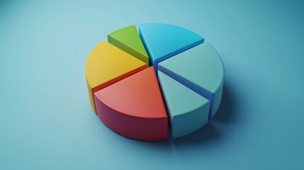 Obraz premium Simplistic clay 3D pie chart with different colors, financial analysis and market share visualization