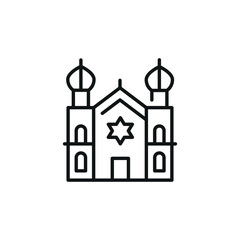 Synagogue icon representing a place of Jewish worship and communal gathering. Ideal for use in religious, cultural, and community contexts. Vector illustration