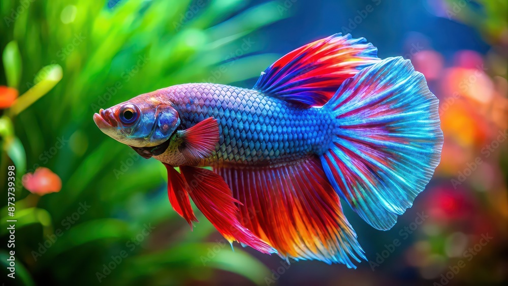 Poster Colorful beta fish swimming in an aquarium, with a crossfading effect , aquarium, beta fish, swimming, colorful, vibrant, aquatic