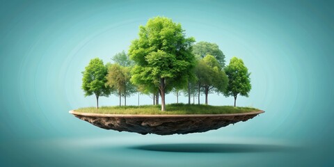 Minimalist of a floating forest on a base, forest, minimalist,floating, levitation, trees, nature, serene, peaceful