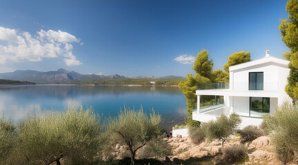 Weisses, modernes Einfamilienhaus am See