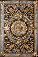 Obraz premium Baroque Classical Abstract Marble Framed Ceiling Art with Ornate Border. Luxury Lavish Decor Victorian Elements with Seamless Pattern Background Texture