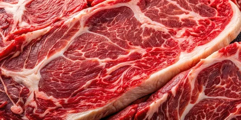 Poster Restaurant Close up of marbled fresh red beef meat texture for grilling, raw, food, ingredient, close up, texture, pattern, fresh, red, beef, meat  © Sujid