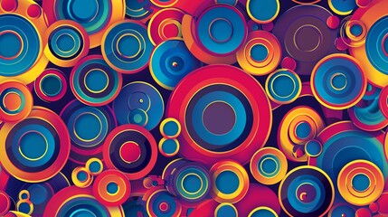 Design a seamless pattern of concentric circles in various sizes and bright colors