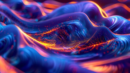 Obraz premium Abstract Blue and Orange Digital Wave Flows Seamlessly with Particles