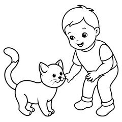 A baby plating with pet Cat line art Vector illustration bundle set.