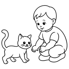A baby plating with pet Cat line art Vector illustration bundle set.
