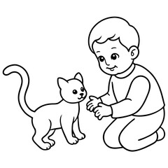 A baby plating with pet Cat line art Vector illustration bundle set.