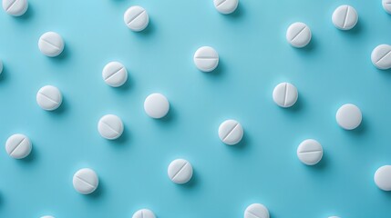 Heap of pills on blue background. 