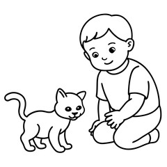 A baby plating with pet Cat line art Vector illustration bundle set.