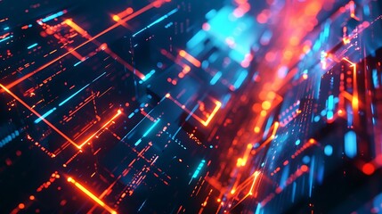 Obraz premium Neon Grid Glows with Digital Energy: Abstract Technology Background