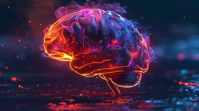 Neon brain structure, Concept art of a human brain exploding with knowledge and creativity.