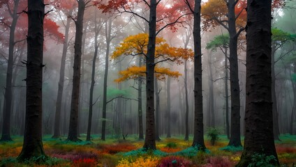 Fototapeta premium About a magical forest where each tree is a different color from a mystical paintbox ai_generated