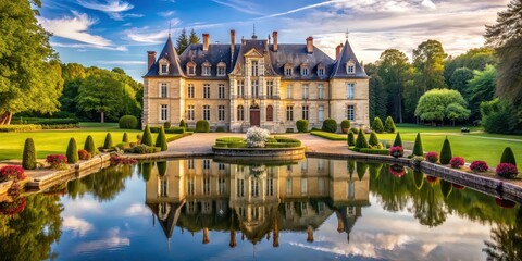 Obraz premium Elegant chateau retreat surrounded by nature, chateau, elegant, retreat, luxurious, mansion, architecture, castle, french