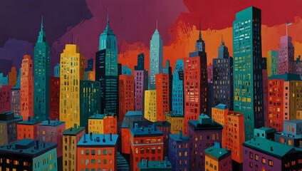 Obraz premium The vibrant chaos of a cityscape through the eyes of a paintbox ai_generated