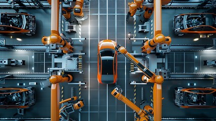 Robotic Arms Assemble an Electric Car in a Modern Automated Factory