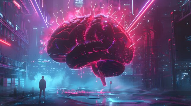 Neon brain structure, Concept art of a human brain exploding with knowledge and creativity.