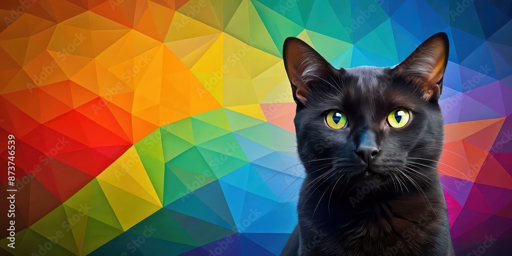 Poster Geometric black cat with vibrant background, geometric, black cat, vibrant, background, colorful, abstract, feline,art, wallpaper