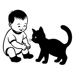 A baby plating with pet Cat Vector art illustration bundle set.