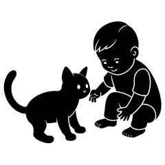 A baby plating with pet Cat Vector art illustration bundle set.