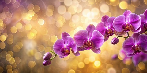 Ethereal purple orchid display with golden bokeh background, purple, orchid, ethereal, display, golden, bokeh, background, floral