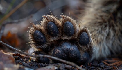 Fototapeta premium Close up of a raccoon paw showing the fine details and texture