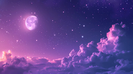 Fototapeta premium Purple gradient mystical moonlight sky with clouds and stars phone background wallpaper,