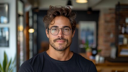 Obraz premium Portrait of handsome young man with eyeglasses looking at camera