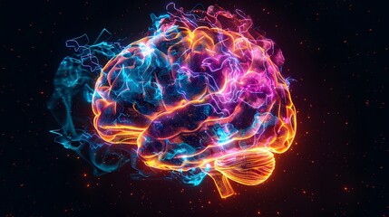 Neon brain structure, Concept art of a human brain exploding with knowledge and creativity.