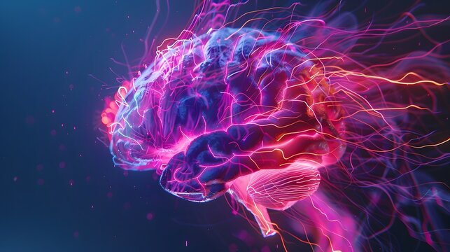 Neon brain structure, Concept art of a human brain exploding with knowledge and creativity.