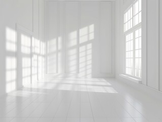 Fototapeta premium Bright and Airy White Room with Sunlight Streaming in