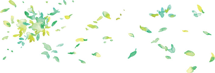 水彩画。水彩タッチの新緑ベクター背景。葉っぱが風に舞う新緑風景。緑の森とエコのイメージ。Watercolor painting. Fresh green vector background with watercolor touch. Fresh green landscape with leaves dancing in the wind. Green forest and ecological