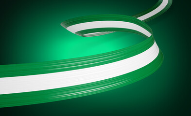 Flag Of Nigeria Wavy Shiny Nigeria Ribbon Flag Isolated On Glowing Green Background 3d Illustration