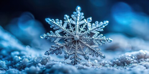 Macro close-up of a unique snowflake , winter, ice, frozen, crystal, detailed, close-up, nature, weather, seasonal, cold, frost
