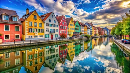 Obraz premium Colorful houses lining the canal in Europe, a picturesque tourist destination , Canal, European, colorful houses
