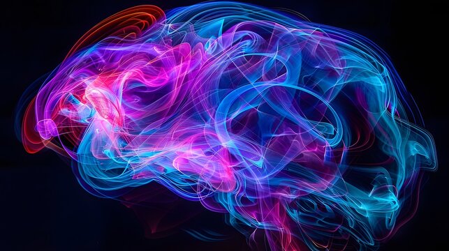 Neon brain structure, Concept art of a human brain exploding with knowledge and creativity.