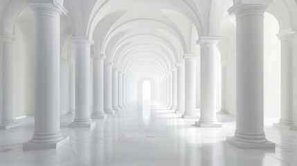 Fototapeta premium White Marble Hallway with Columns and Archway