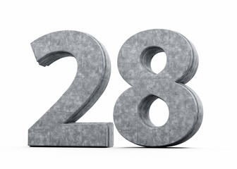 Concrete Number Twenty Eight 28 Digit Made Of Grey Concrete Stone White Background 3d Illustration