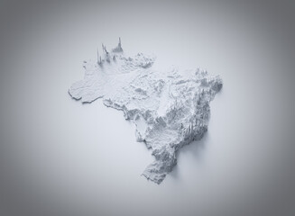 Brazil Map Gray And White Shaded Relief Textured Map On White Background 3D Illustration