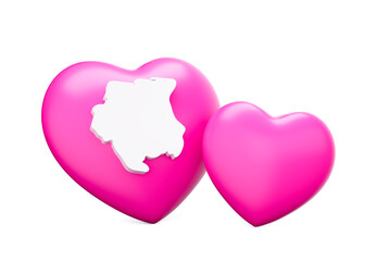 Shiny Pink Hearts With White Map Of Suriname Isolated On White Background 3d Illustration