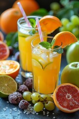 Fresh healthy fruit juice, drink. Vitamins, fitness drink, health food.	
