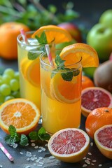 Fresh healthy fruit juice, drink. Vitamins, fitness drink, health food.	
