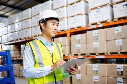 Asian Distribution Center Supervisor Ensuring Efficient Goods Delivery
