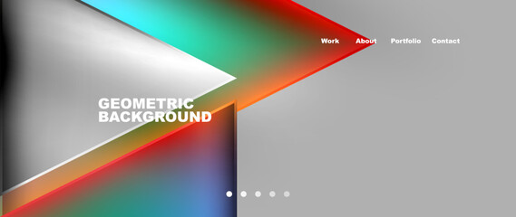 Metal triangles with colorful bright triangles. Geometric modern minimalist design template