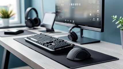 ワークスペースとヘッドフォン、キーボードとコピースペース
