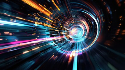 Obraz premium colorful swirling spinning speed of light trails abstract for background, future of colors moving extreme visual effect colorful vibrant.